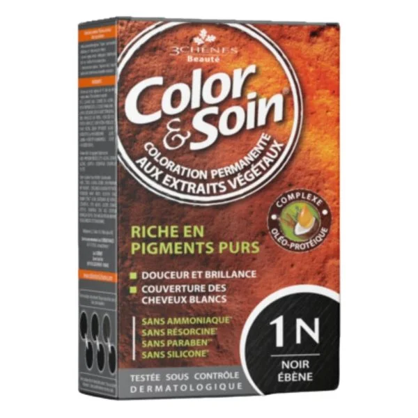 Les 3 Chênes Color & Soin Coloration Cheveux Permanente Aux Extraits Végétaux 1n Noir Êbêne