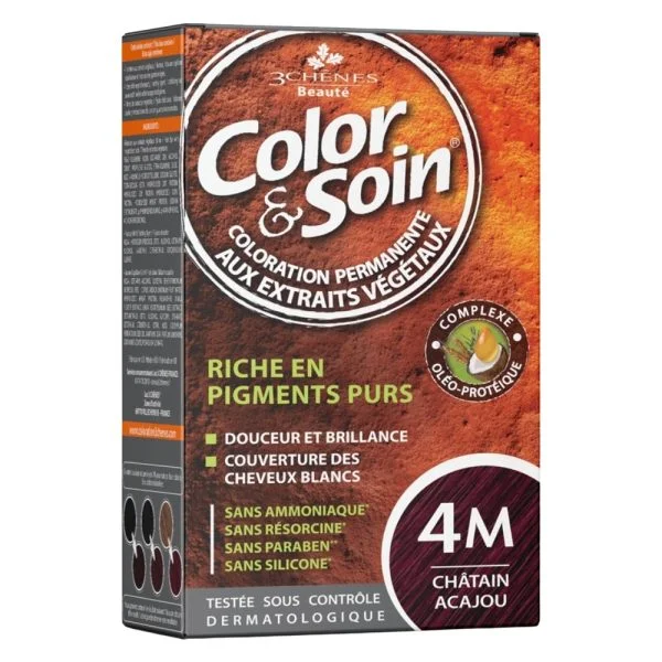 Les 3 Chênes Color & Soin Coloration Cheveux Permanente Aux Extraits Végétaux 4m Châtain Acajou