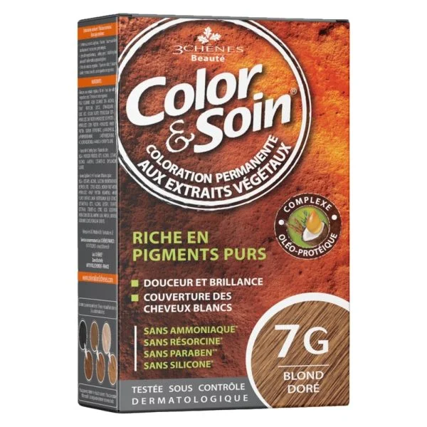 Boîte de coloration permanente Color & Soin 7G Blond Doré, extraits végétaux