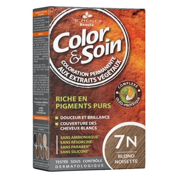 Les 3 Chênes Color & Soin Coloration Cheveux Permanente Aux Extraits Végétaux 7n Blond Noisette