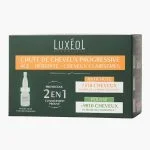 Étui vert foncé Luxéol chute de cheveux progressive, bandeau orange, fiole