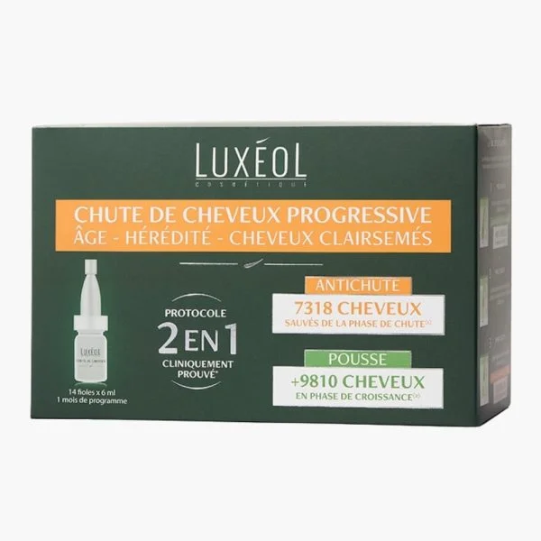 Luxéol Chute de Cheveux Progressive Cheveux Clairsemés 2en1 14 Fioles x 6ml