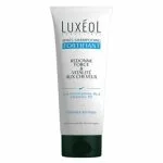 Tube blanc Luxéol après-shampooing fortifiant, bandeau bleu, bouchon vert