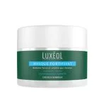Pot vert Masque Fortifiant Luxéol, bandeau bleu clair, couvercle blanc