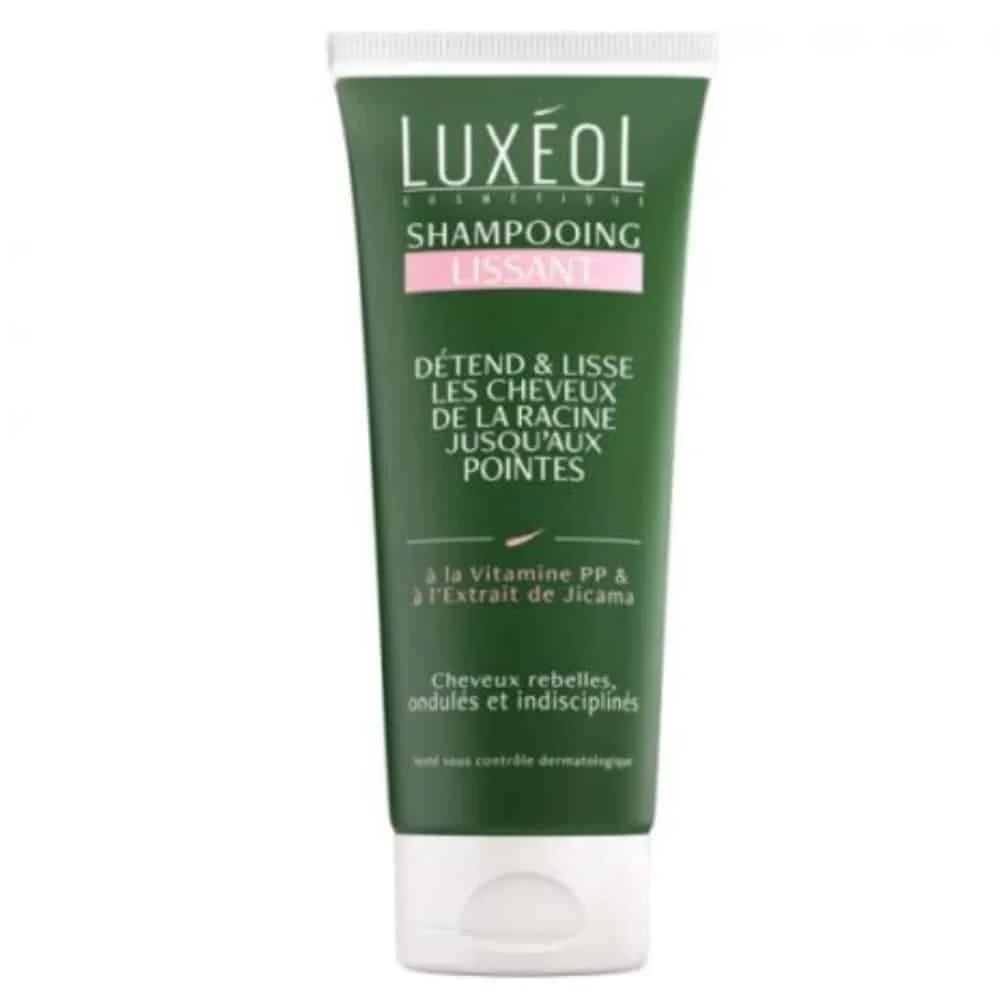luxeol-lissant-shampoing-detend-et-lisse-200ml.jpg Tube vert Luxéol Shampooing Lissant 200 ml sur fond blanc
