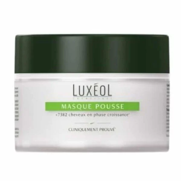 Pot blanc givré Masque Pousse Luxéol, bandeau vert clair, couvercle vert