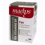 Boîte blanche et rouge Maelys Fer Acide Folique Vitamine C 30 gélules