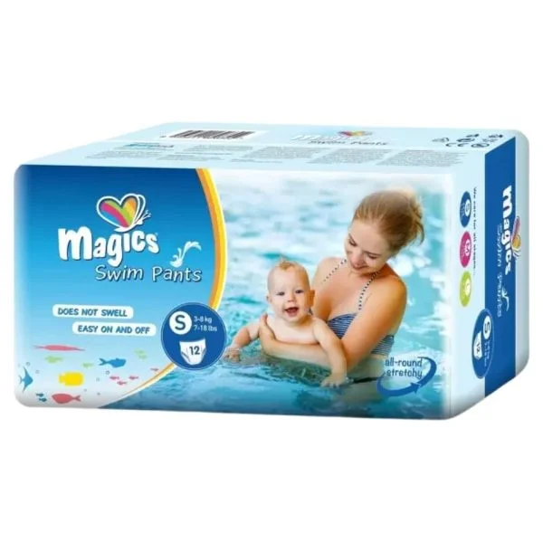 Boîte Magics culottes de bain taille S, bébé dans les bras en piscine
