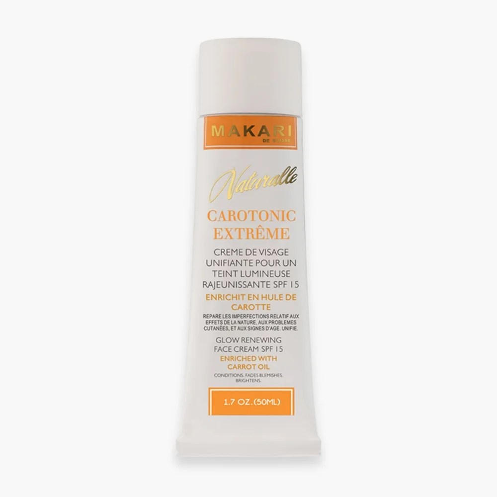 makari-naturalle-carotonic-extreme-creme-visage-unifiante-rajeunissante-spf15-50ml.jpg Tube blanc Makari Naturalle Carotonic Extrême, crème visage unifiante SPF15 50ml