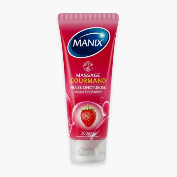 Manix Gel de Massage Gourmand Fraise Comestible (Douceur & Hydratation) 200ml