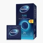 Boîte Manix Pure Easy Fit 24 préservatifs et sachet individuel devant