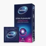 Boîte et préservatif emballé Manix Xtra Pleasure Double Extase nervuré, 10 unités