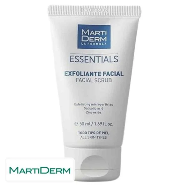 Tube blanc MartiDerm Essentials exfoliant visage aux microparticules, 50ml