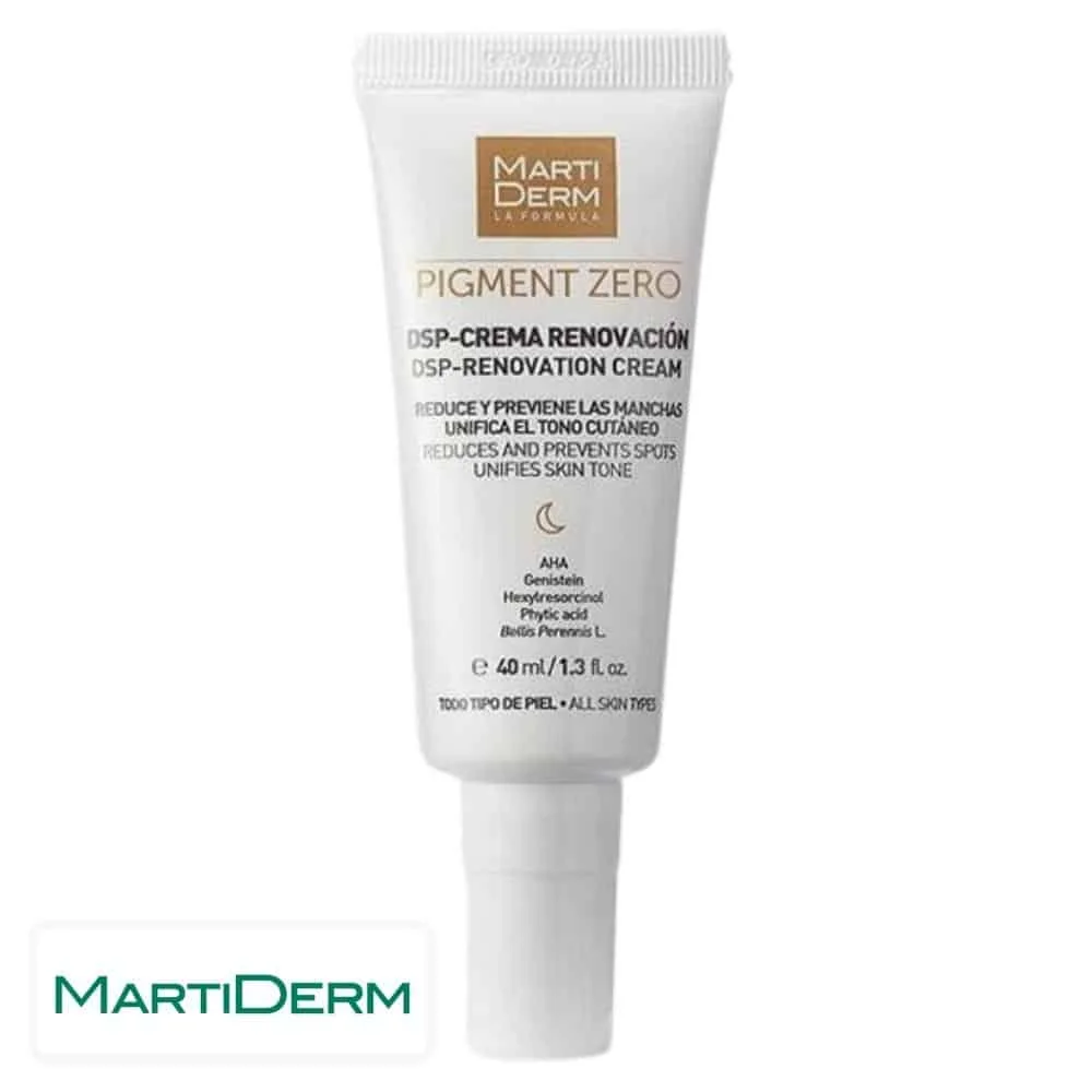marti-derm-pigment-zero-dsp-creme-renovation-reduit-et-previent-les-taches-40ml.jpg Tube blanc MartiDerm Pigment Zero DSP-crème rénovation nuit 40 ml