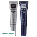 Deux tubes MartiDerm Platinum Eye Correct, jour argenté et nuit bleu marine