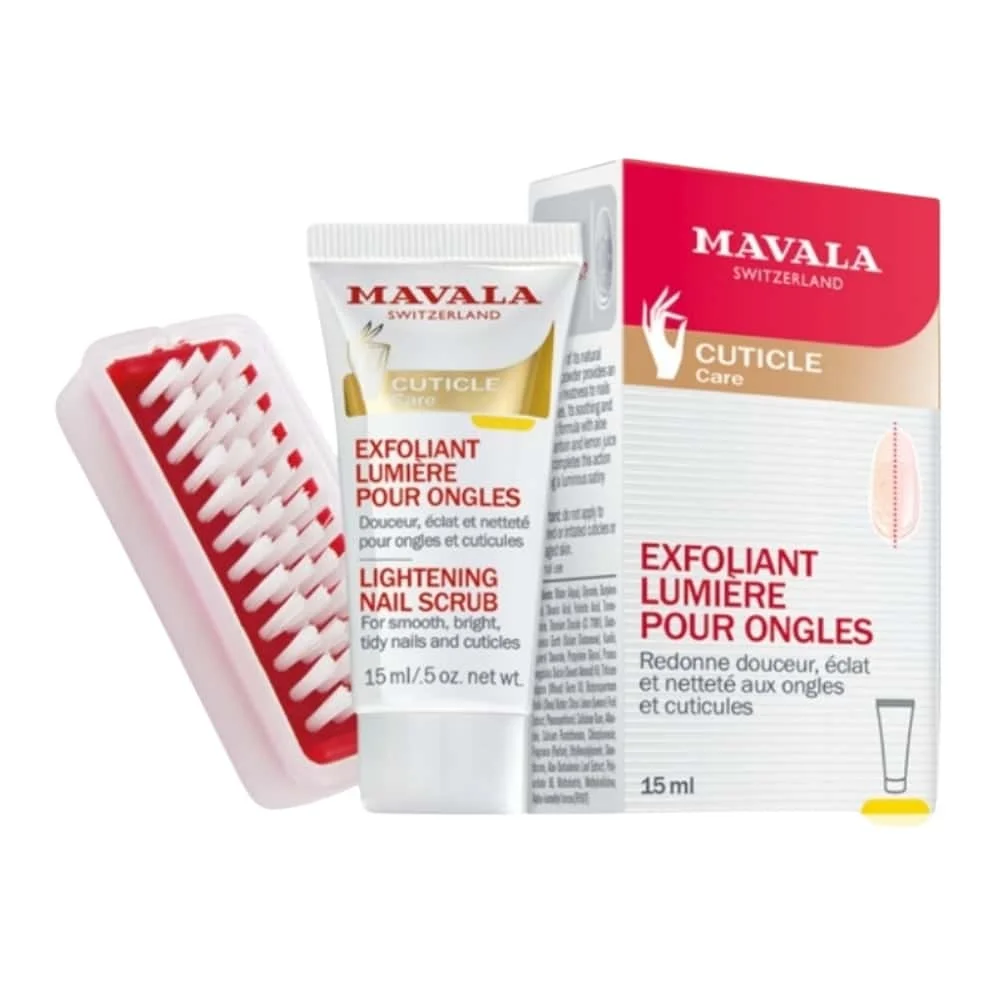 mavala-cuticle-care-exfoliant-lumiere-pour-ongles-30ml.jpg Tube Mavala exfoliant lumière pour ongles, boîte rouge et brossette