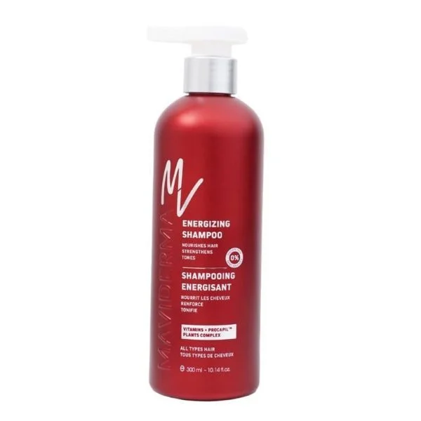 Flacon-pompe rouge Maviderma shampooing énergisant tous cheveux 300 ml