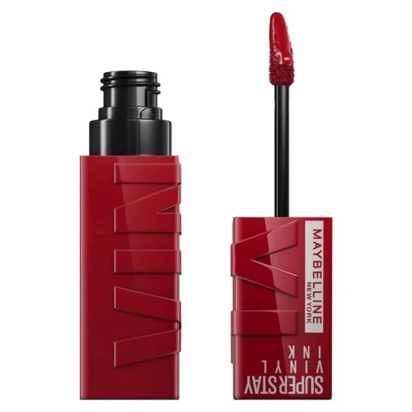 Tube rouge à lèvres liquide Maybelline Superstay Vinyl Ink rouge profond avec applicateur