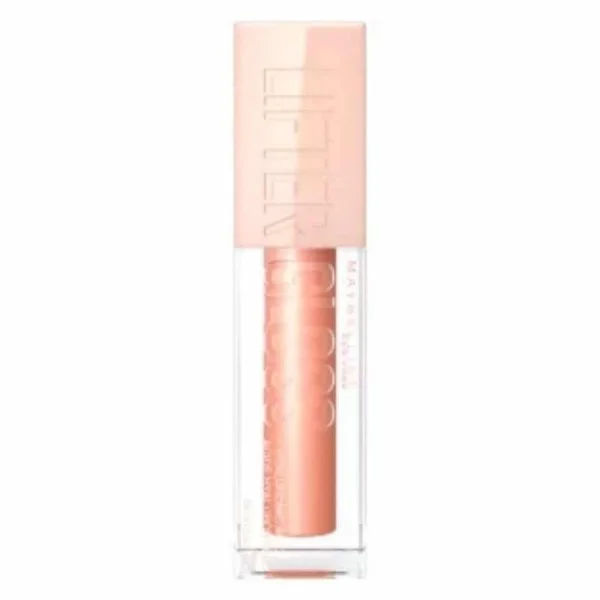Tube gloss pêche ambré Maybelline Lifter Gloss fermé, capuchon rose poudré