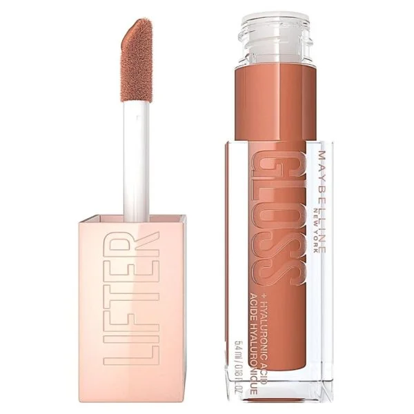 Tube gloss caramel Maybelline Lifter Gloss ouvert avec applicateur XL large