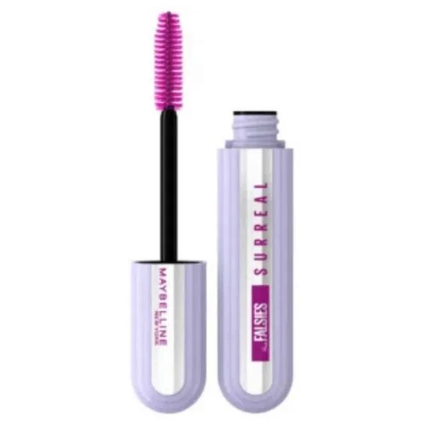 Tube lilas de mascara Maybelline The Falsies Surreal et sa brosse fuchsia