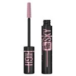 Tube noir de mascara Maybelline Sky High Noir Cosmique et sa brosse rose