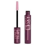Tube bordeaux de mascara Maybelline Sky High Burgundy Haze et brosse rose