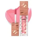Flacon transparent Maybelline Sunkisser blush liquide rose avec applicateur mousse et swatch
