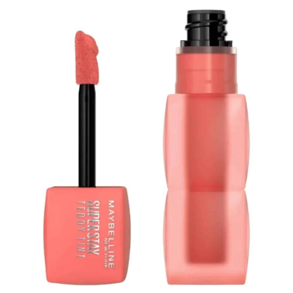 maybelline-super-stay-teddy-tint-25-baby-tee-5ml.jpg Flacon Maybelline Super Stay Teddy Tint corail rosé avec applicateur mousse incliné