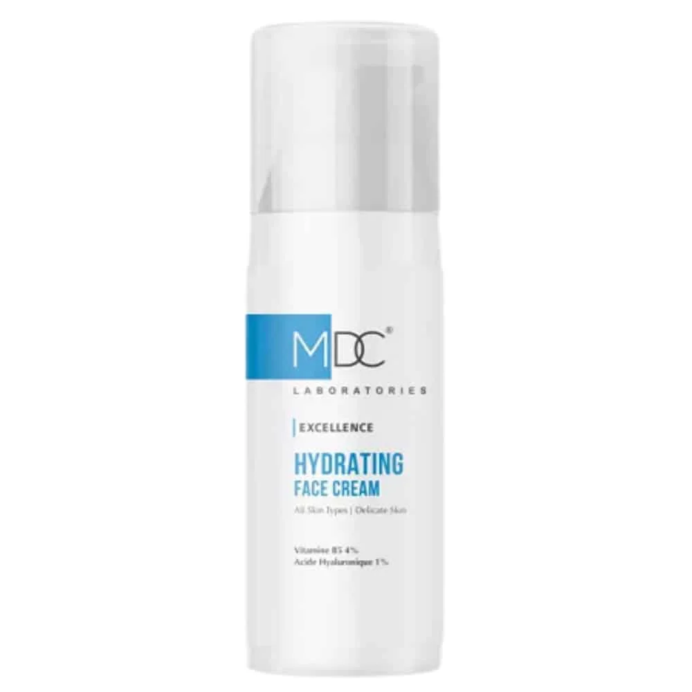 mdc-excellence-creme-hydratante-50ml.jpg Flacon pompe blanc et bleu MDC Excellence crème hydratante visage 50ml