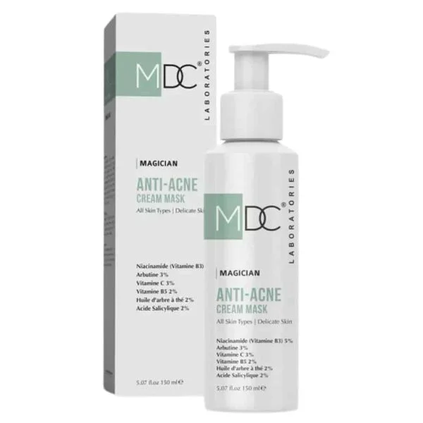 Flacon pompe et étui vert MDC Magician Anti-Acne Cream Mask 150 ml
