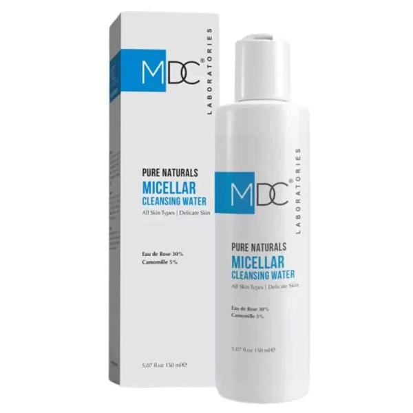 Flacon blanc et etui MDC Pure Naturals eau micellaire nettoyante 150 ml