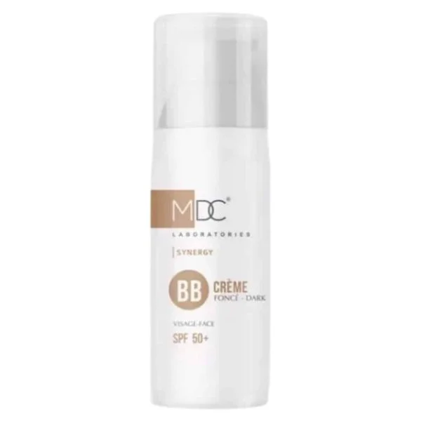 Flacon pompe blanc MDC Synergy BB creme teinte foncee SPF 50+ visage