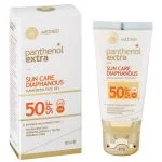 Tube beige et étui Panthenol Extra Sun Care Diaphanous SPF 50, 50 ml