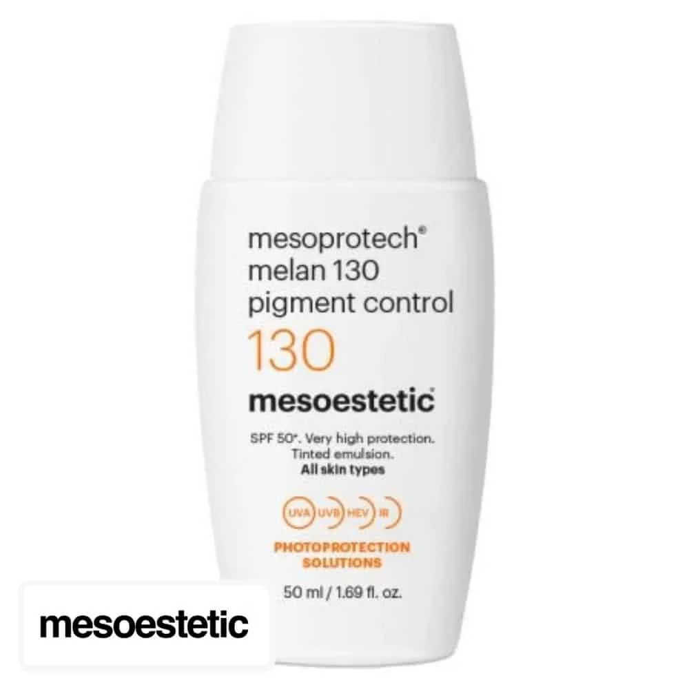 mesoestetic-mesoprotech-melan-130-pigment-control-spf50-emulsion-teintee-50ml.jpg Flacon blanc mesoprotech melan 130 pigment control SPF50+ mesoestetic 50 ml