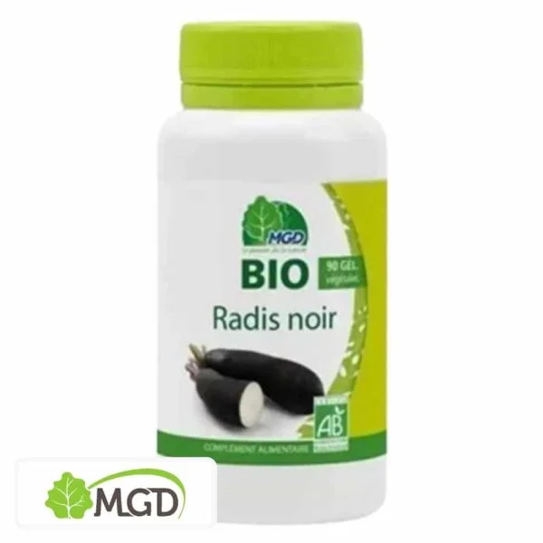 Flacon MGD Bio Radis noir 90 gélules végétales bouchon vert clair