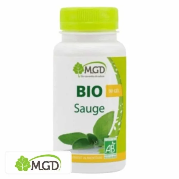 Flacon MGD Bio Sauge 90 gélules feuilles de sauge logo AB