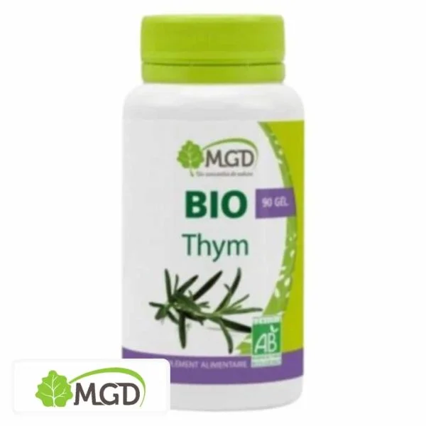 Flacon MGD Nature Bio Thym 90 gélules, brins de thym illustrés