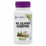 Flacon blanc MGD Nature Ail Olivier Aubépine, bouchon violet, plantes illustrées