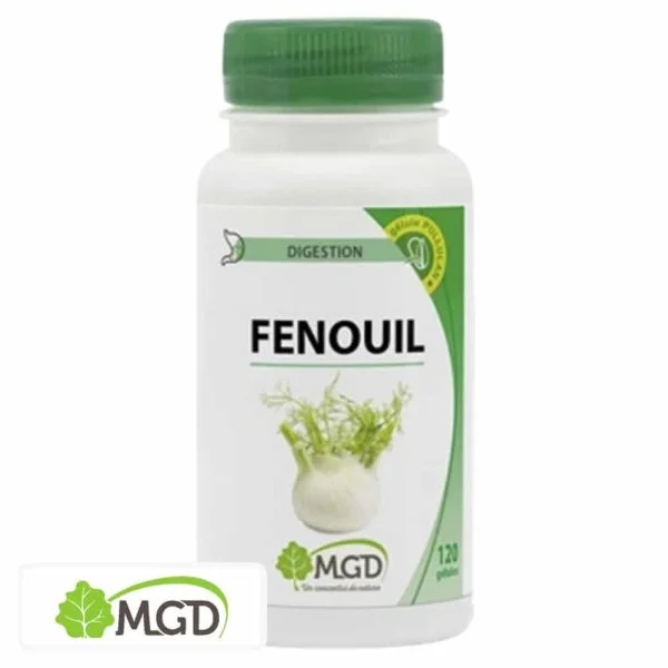 Flacon blanc MGD Nature Fenouil, bouchon vert, bulbe de fenouil illustré