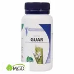 Flacon blanc MGD Nature Gomme Guar, bouchon bleu foncé, plante illustrée