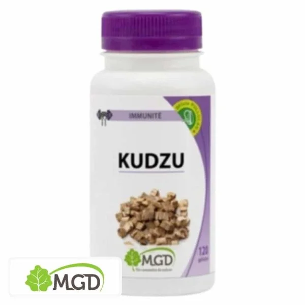 Flacon blanc MGD Nature Kudzu, bouchon violet, morceaux de racine séchée