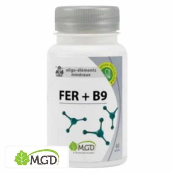 Flacon blanc MGD Fer plus B9 oligo-éléments minéraux 60 gélules