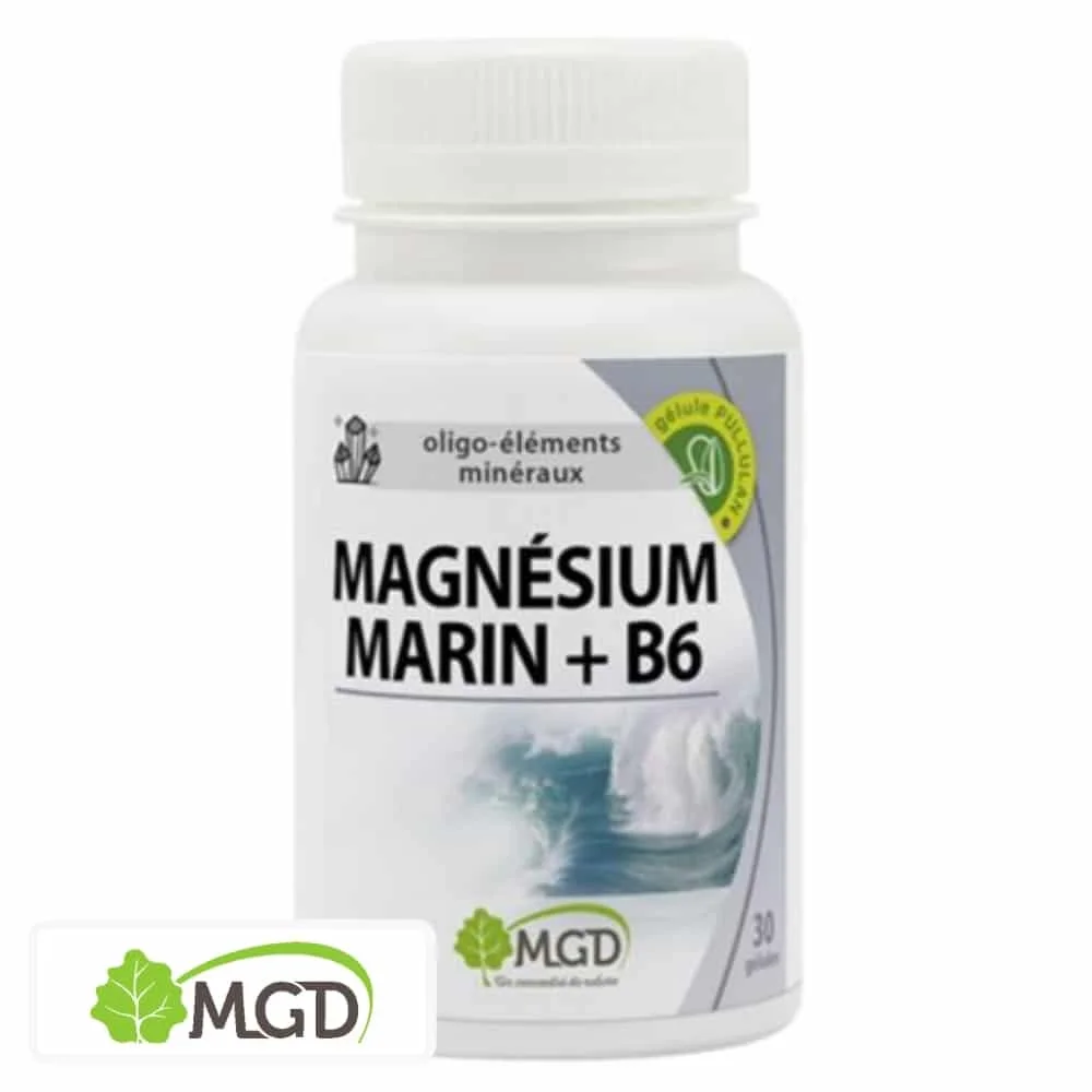mgd-nature-oligo-elements-mineraux-magnesium-marin-b6-30-gelules.jpg Flacon blanc MGD Magnésium marin B6 30 gélules illustration vague