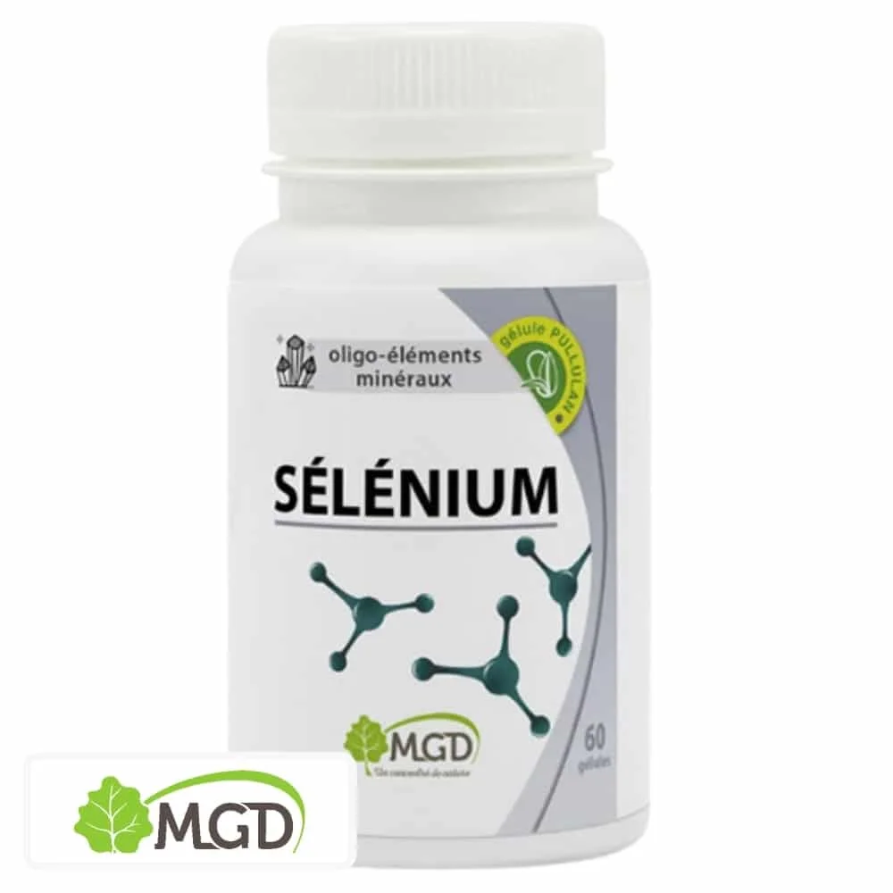 mgd-nature-oligo-elements-mineraux-selenium-60-gelules.jpg Flacon blanc MGD Sélénium oligo-éléments minéraux 60 gélules pullulan