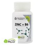 Flacon blanc MGD Zinc et B6, bouchon blanc, molécules stylisées vert foncé