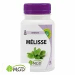 Flacon blanc MGD Sérénité Mélisse 60 gélules bouchon violet feuilles