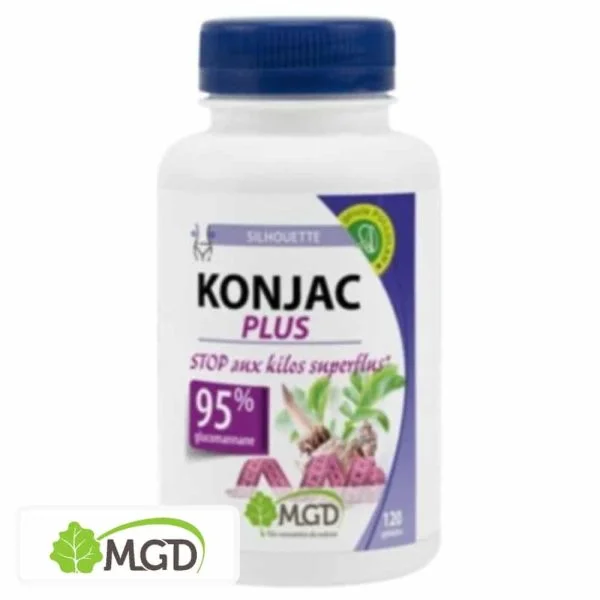 Flacon blanc MGD Silhouette Konjac Plus 120 gélules mention 95 % glucomannane