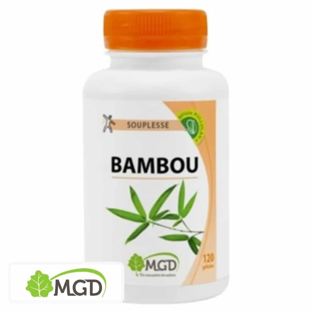 mgd-nature-souplesse-bambou-120-gelules.jpg Flacon MGD Nature Bambou Souplesse 120 gélules, feuilles de bambou illustrées