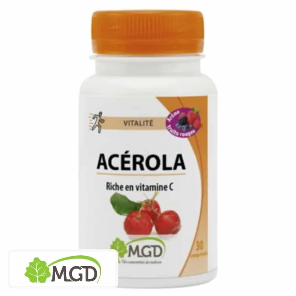 mgd-nature-vitalite-acerola-gout-fruits-rouges-30-comprimes.jpg Flacon MGD Nature Acérola Vitalité 30 comprimés, cerises rouges illustrées